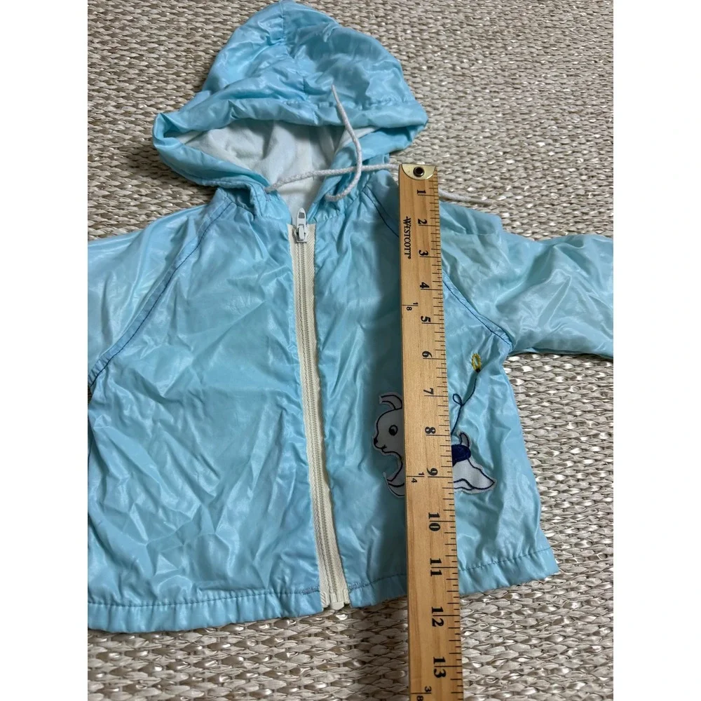 Vintage Wonderalls Light Blue Puppy Dog Hooded Windbreaker Jacket 80's 18 months